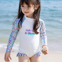 Load image into Gallery viewer, One-piece Girl Mermaid Print Long Sleeve Swimsuit And Hat Wholesale 7771605
