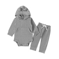 Load image into Gallery viewer, 2 Pieces Set Baby Solid Color Hooded Bodysuit And Pants Wholesale 9091021
