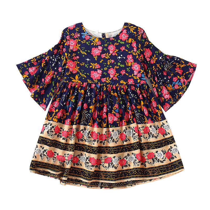 Kid Girl Boho Floral Graphic Flared Sleeve Dress  Wholesale 60311696