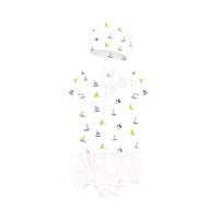 Load image into Gallery viewer, Three Pieces Girl Swimsuit Set Sailboat Top &amp; Stripe Shorts &amp; Hat Wholesale 6328611

