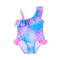 Load image into Gallery viewer, 2 Pieces Kid Girl Gradient Fish Scales Print Swimsuit Set Halter Top And Shorts Wholesale 64651053
