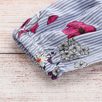 Load image into Gallery viewer, 2-Piece Baby Toddler Kid Girl Flower Stripe Off Shoulder Crop Top And Belted Ripped Denim Shorts Set Wholesale 30071848
