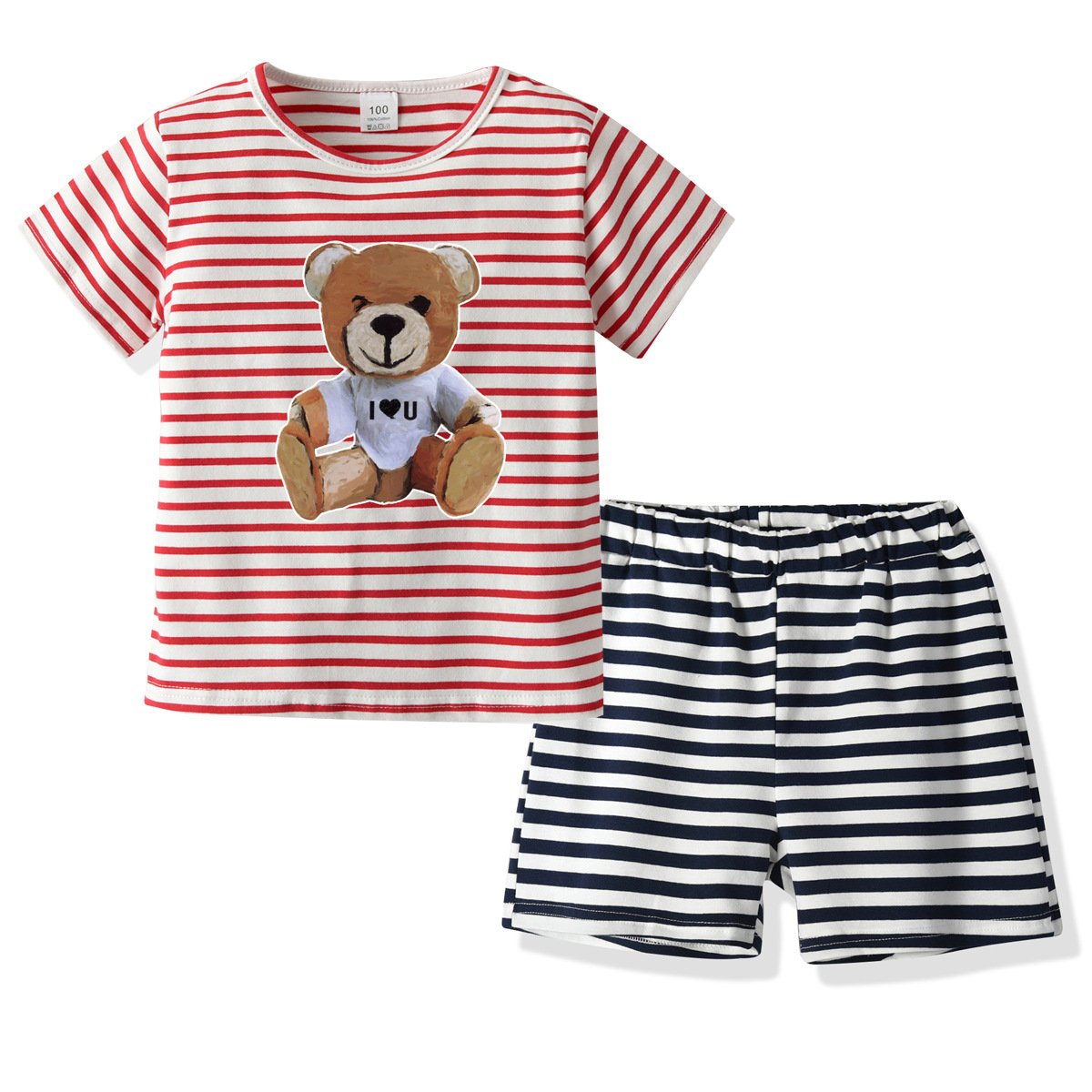 2 Pieces Toddler Boy Cartoon Bear Stripe Set Tee And Shorts Wholesale 35322135