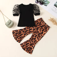 Load image into Gallery viewer, 2-Piece Girl Puff Sleeve Polka Dots Top Matching Leopard Bell Pants Set Wholesale 16622726
