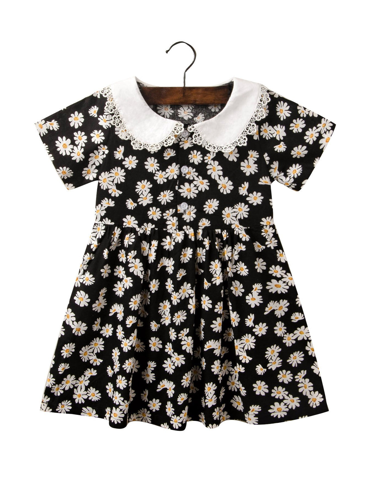 Kid Girl Contrast Collar Floral Print Dress Wholesale 00952730