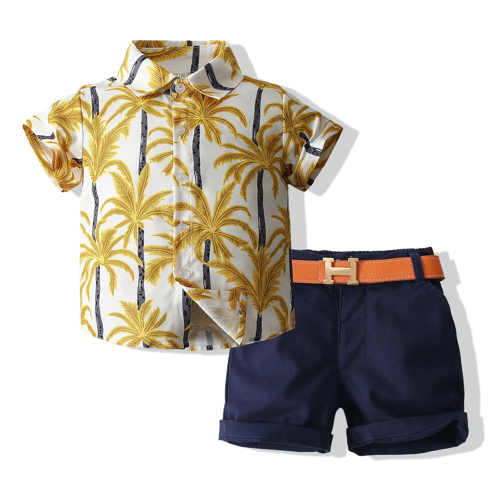 2 Pieces Set Baby Kid Boys Tropical Shirts And Solid Color Shorts Wholesale 220425128