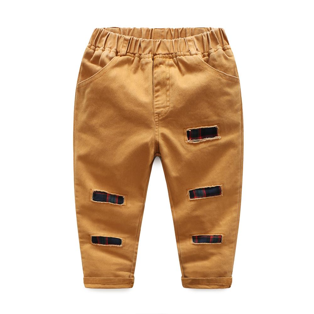 Kid Boy Check Ripped Trousers Wholesale 34123436