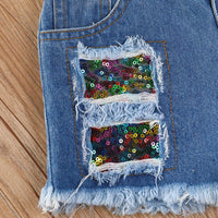 Load image into Gallery viewer, 3 Pieces Letter Star Print Set Top &amp; Sequins Denim Shorts &amp; Headband Wholesale 55152280
