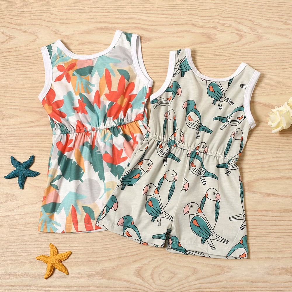 Little Girl Bird Or Flower Print Tank Romper Wholesale 89392406