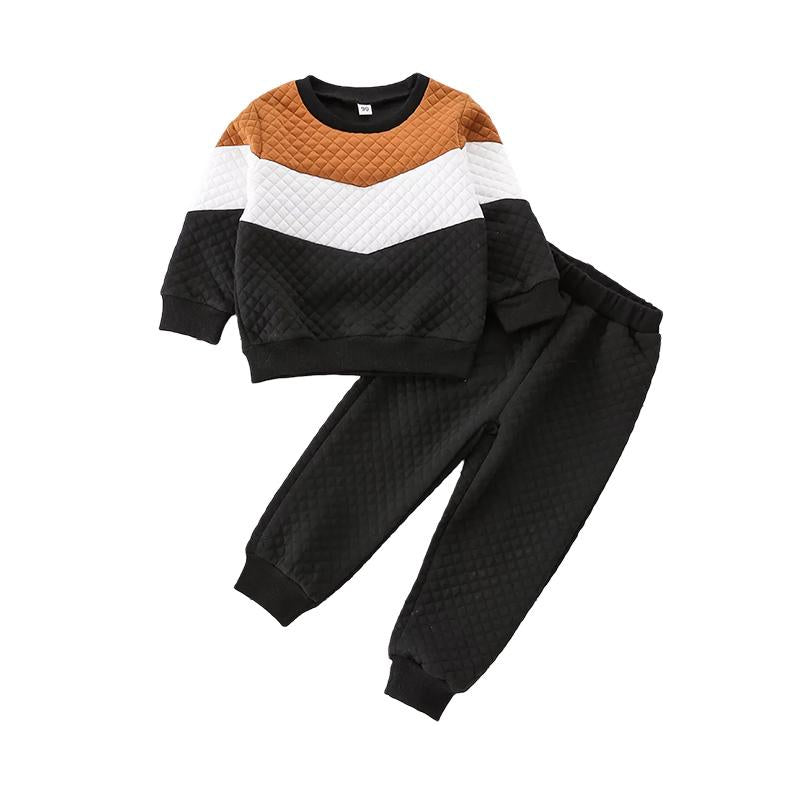2 Pieces Set Kid Boys Color-blocking Checked Tops And Pants Wholesale 21210123