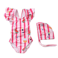 Load image into Gallery viewer, Girls Striped Fruit Checked Print Beach Swimwears Wholesale 22042948
