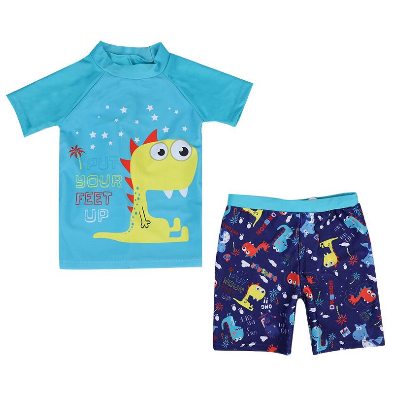 2 Pieces Set Baby Kid Boys Beach Letters Dinosaur Print Tops And Shorts Wholesale 22041222