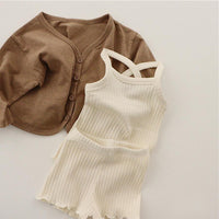 Load image into Gallery viewer, 2 Pieces Set Baby Kid Girls Solid Color Muslin&amp;Ribbed Tank Tops And Shorts Sleepwears Wholesale 996211923
