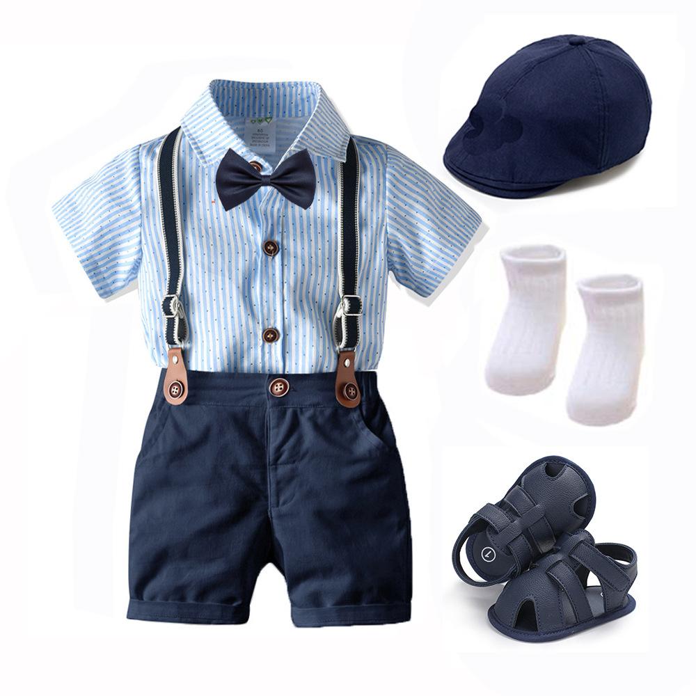 Infant Boy Formal Set Bowtie Bodysuit & Suspender Shorts  & Hat & Socks & Sandals Wholesale 90922784