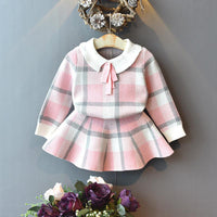 Load image into Gallery viewer, 2 Pieces Set Baby Kid Girls Checked Sweaters And Skirts Wholesale 22092706
