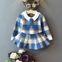 Load image into Gallery viewer, 2 Pieces Set Baby Kid Girls Checked Sweaters And Skirts Wholesale 22092706
