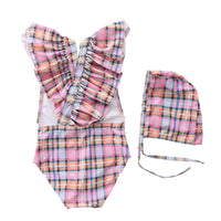 Load image into Gallery viewer, Girls Striped Fruit Checked Print Beach Swimwears Wholesale 22042948
