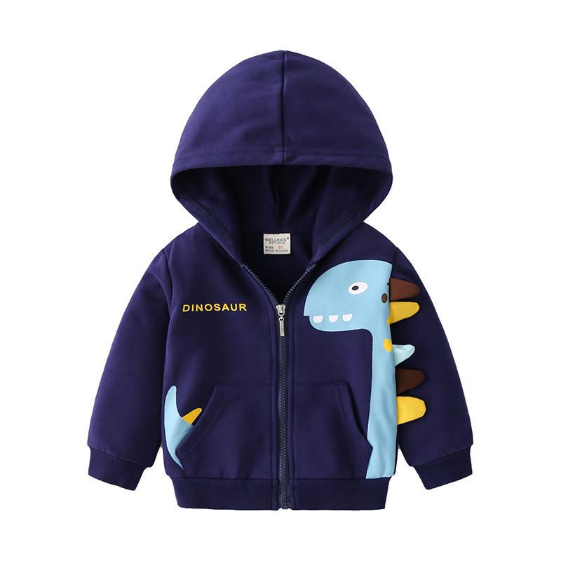 Kid Boy Dinoaur Navy Hooded Jacket Wholesale 02153126
