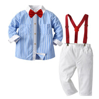 Load image into Gallery viewer, 2 Pieces Kid Boy Outfit Bow Tie Stripe Shirt &amp; Overall Pants Wholesale 69356795
