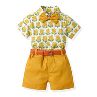 Load image into Gallery viewer, 2 Pieces Set Baby Kid Boys Flower Bow Print Shirts And Solid Color Shorts Wholesale 230326360

