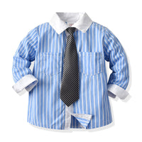 Load image into Gallery viewer, 2 Pieces Kid Boy Outfit Bow Tie Stripe Shirt &amp; Overall Pants Wholesale 69356795
