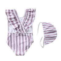 Load image into Gallery viewer, Girls Striped Fruit Checked Print Beach Swimwears Wholesale 22042948
