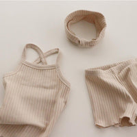 Load image into Gallery viewer, 2 Pieces Set Baby Kid Girls Solid Color Muslin&amp;Ribbed Tank Tops And Shorts Sleepwears Wholesale 996211923
