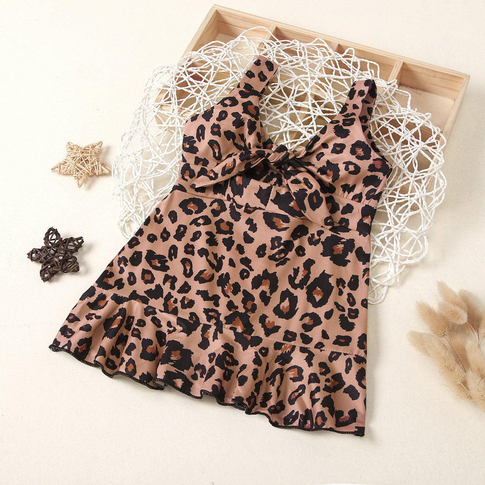 Baby Kid Girl Knot Leopard Print Cami Dress Wholesale 93812724