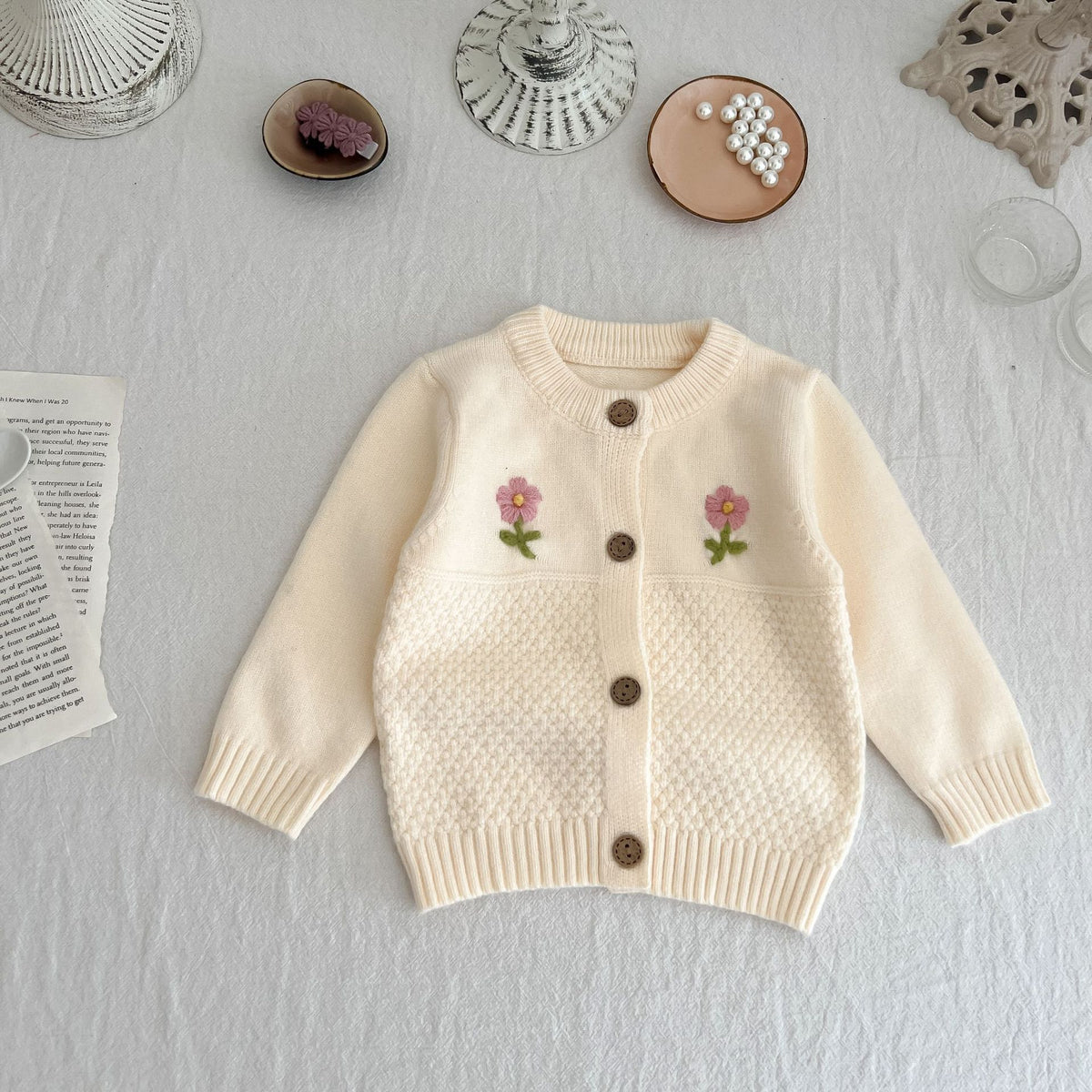 Baby Girls Flower Embroidered Cardigan Knitwear Wholesale 230110192