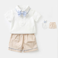 Load image into Gallery viewer, 2 Pieces Set Baby Boys Birthday Party Bow Rompers And Solid Color Shorts Wholesale 230213197
