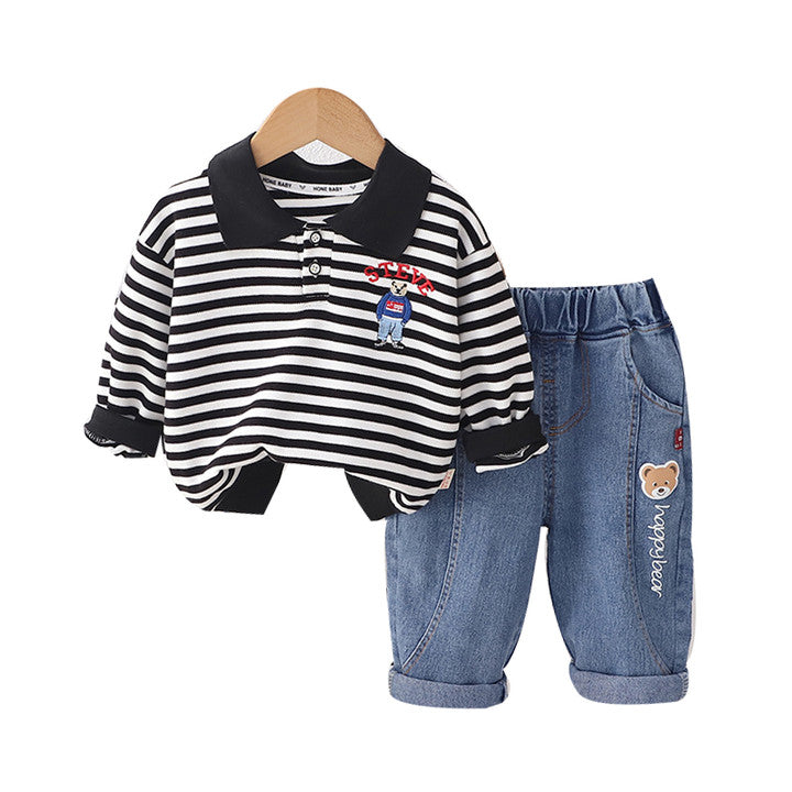 2 Pieces Set Baby Kid Boys Striped Tops And Cartoon Jeans Wholesale 230129234