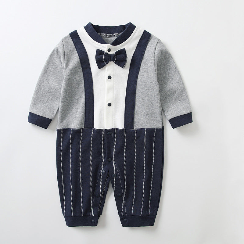 Baby Boys Striped Color-blocking Bow Birthday Party Jumpsuits Wholesale 230213162