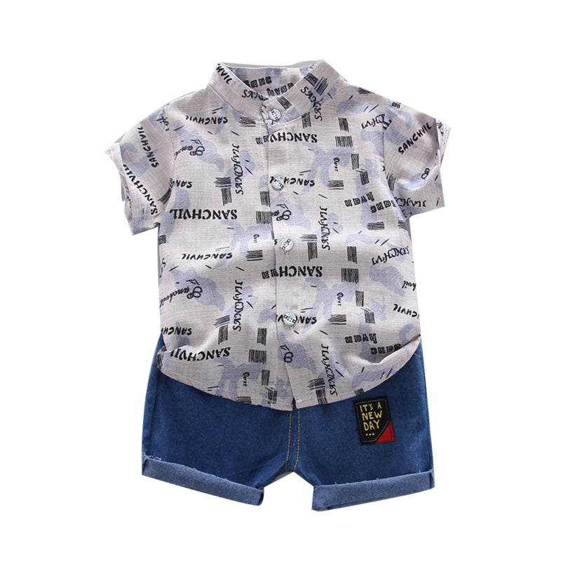 2 Pieces Set Baby Kid Boys Letters Print Shirts And Shorts Wholesale 22122014