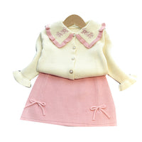 Load image into Gallery viewer, 2 Pieces Set Baby Kid Girls Flower Embroidered Cardigan And Bow Skirts Wholesale 220927291
