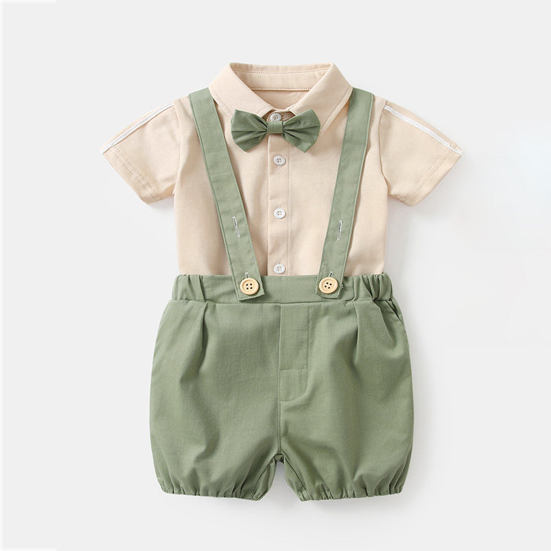 2 Pieces Set Baby Boys Birthday Party Solid Color Bow Rompers Wholesale 230213170