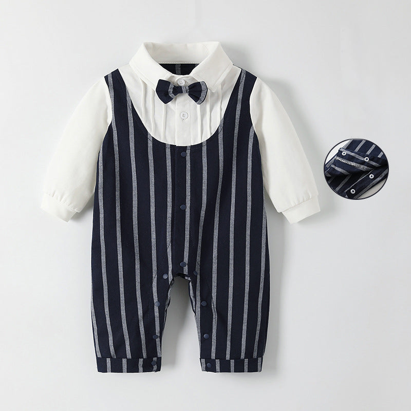 Baby Boys Striped Color-blocking Bow Birthday Party Jumpsuits Wholesale 230213156