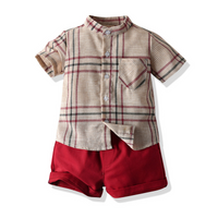 Load image into Gallery viewer, 2 Pieces Set Baby Kid Boys Checked Print Shirts And Solid Color Shorts Wholesale 530711918

